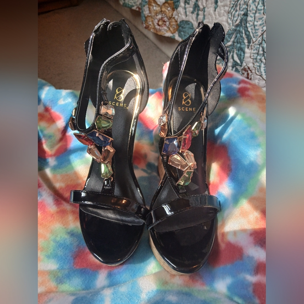 NWOT BCBGeneration Black Gemstone Women's Heels